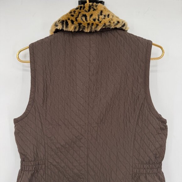 Chico’s Faux Fur Leopard Collar Quilted Vest Winter Brown Size 0 US (4-6 ) - Picture 5 of 10